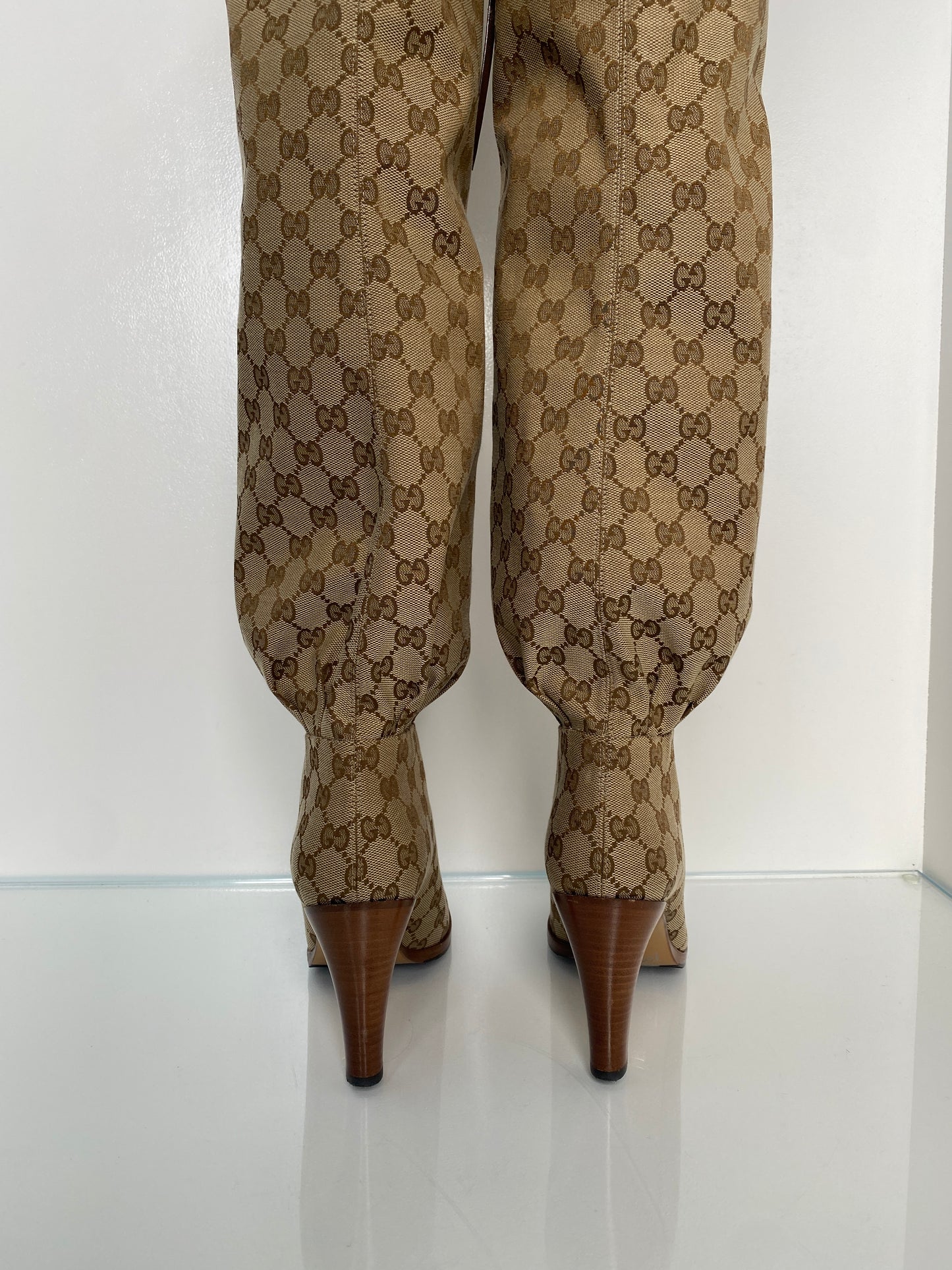 Gucci GG Supreme Thigh High Boots, 39.5