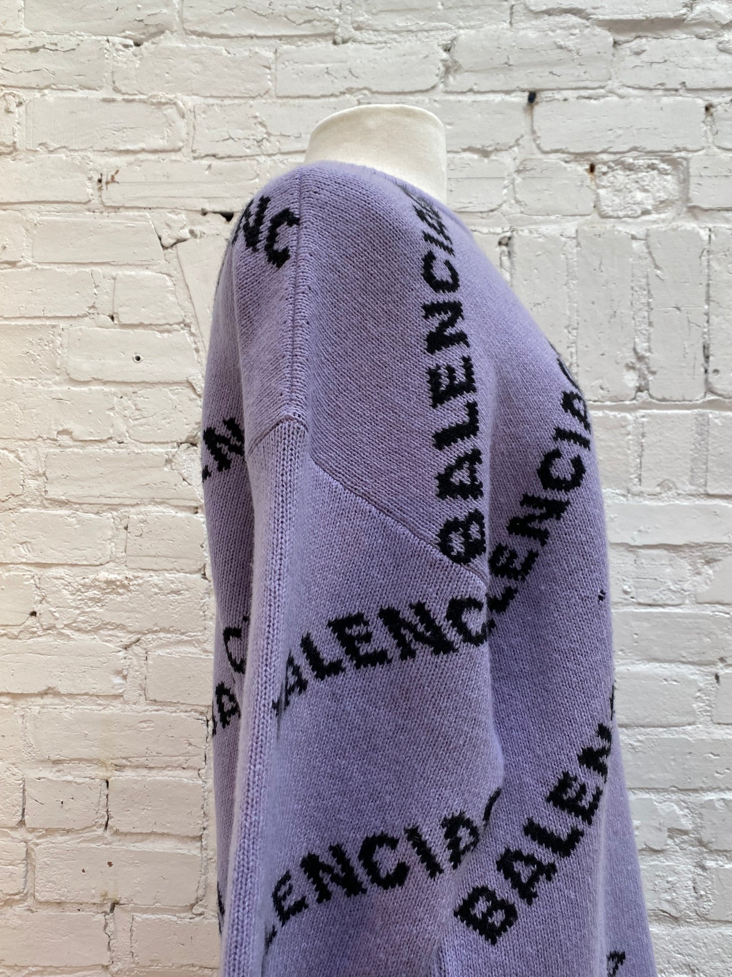 BALENCIAGA Purple & Black Allover Logo Sweater, L (As Is)