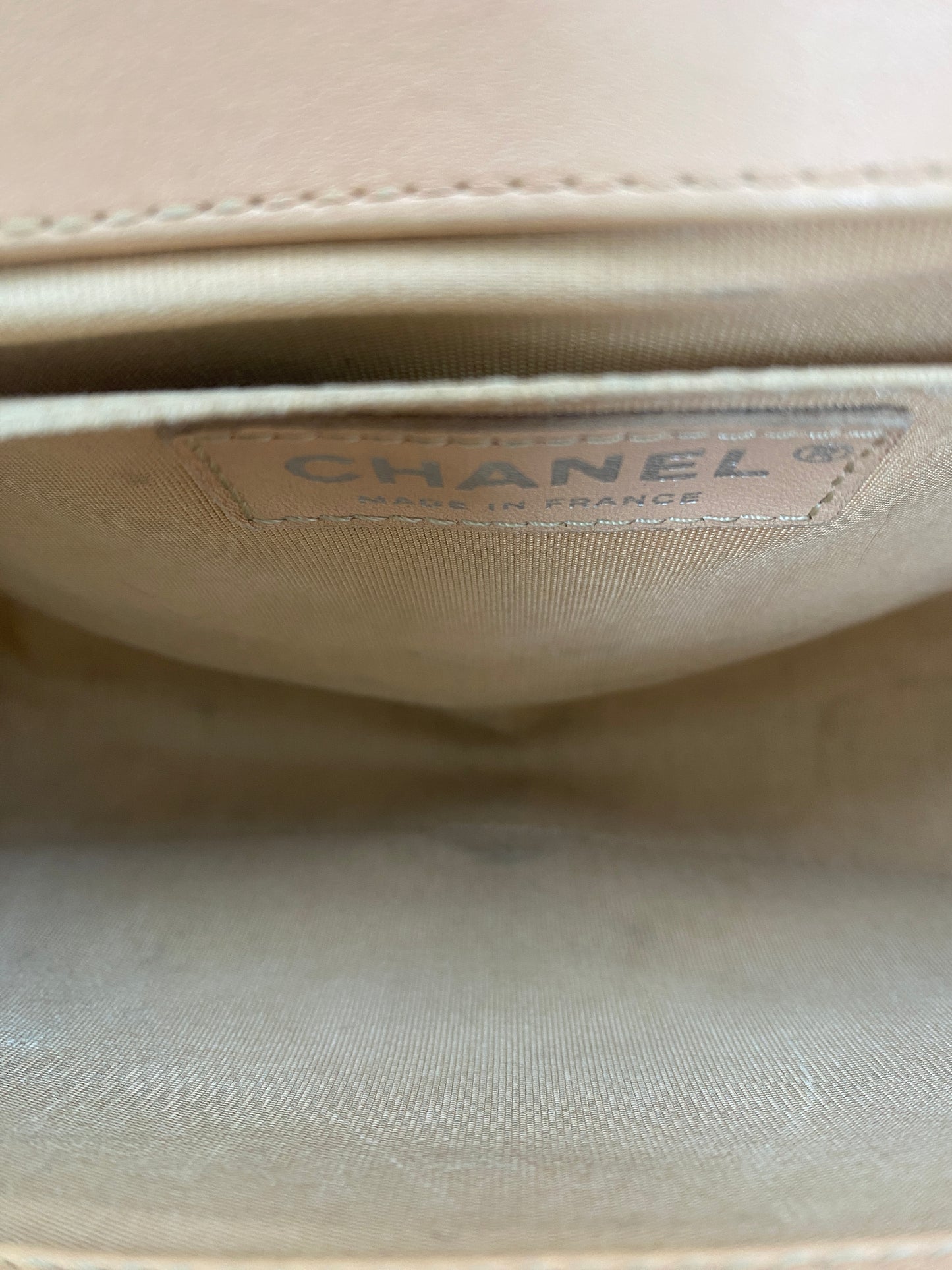 Chanel Medium Boy Bag Beige Stitched Chevron RHW #23