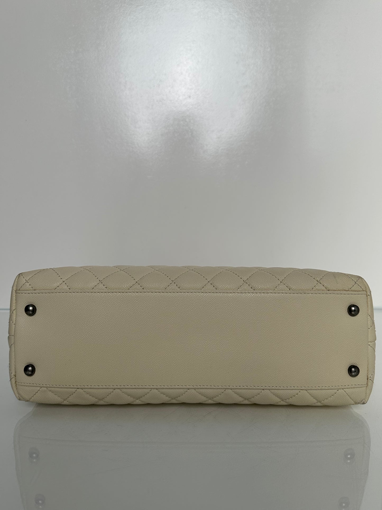 Chanel Cream/Red Lizard Coco Handle Large Bag RHW