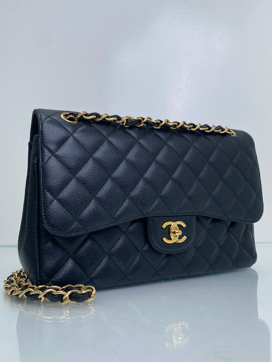 Chanel Black Cavair Quilted Classic Jumbo Flap Bag GHW #15
