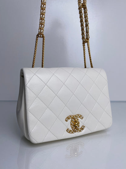 Chanel Looping Chain White Lambskin Bag GHW