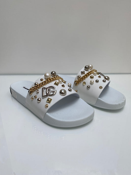 Dolce & Gabbana White Slides, Sz 46