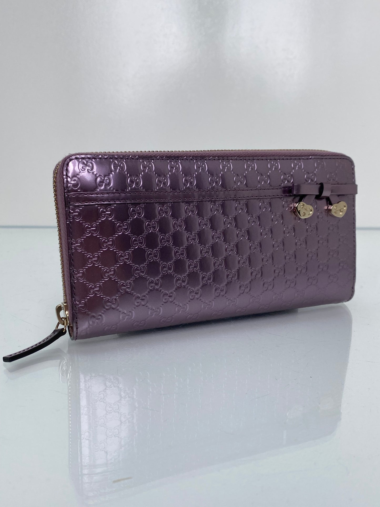 Gucci Purple Metallic Zip Wallet GHW