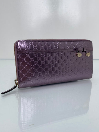Gucci Purple Metallic Zip Wallet GHW