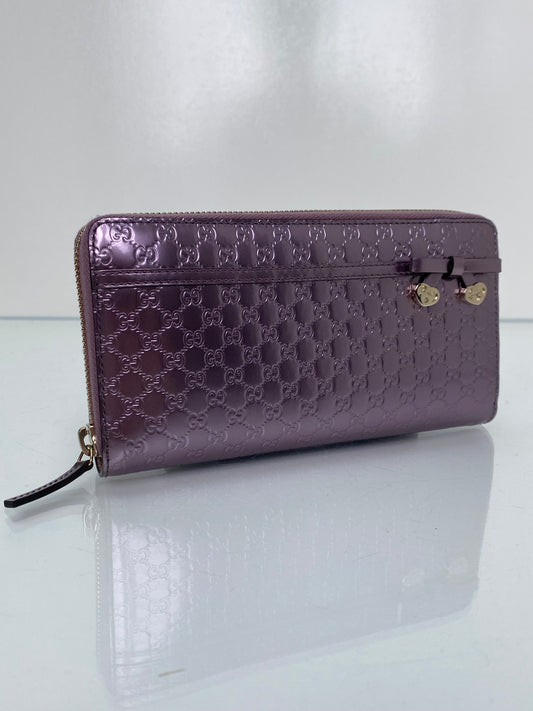 Gucci Purple Metallic Zip Wallet GHW
