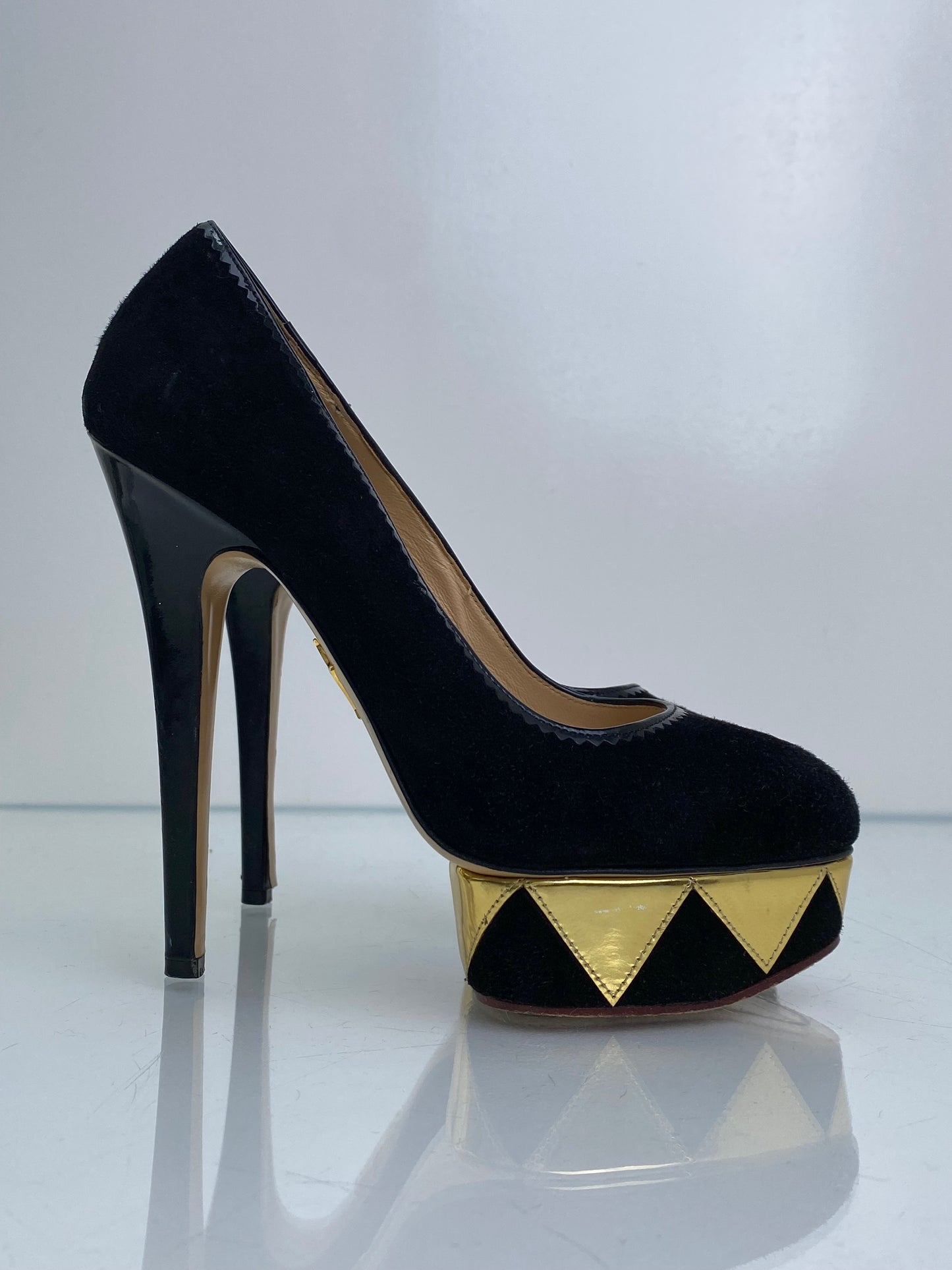 Charlotte Olympia Black & Gold Suede Pumps, 37