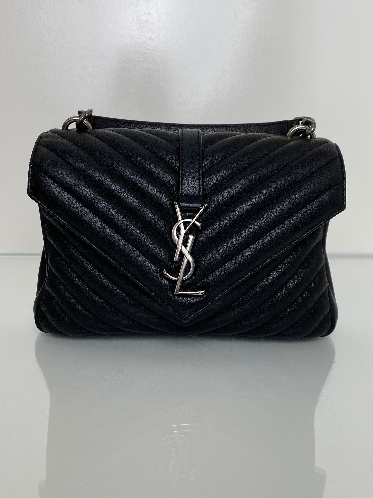 Saint Laurent Black Chevron College Tophandle Bag RHW