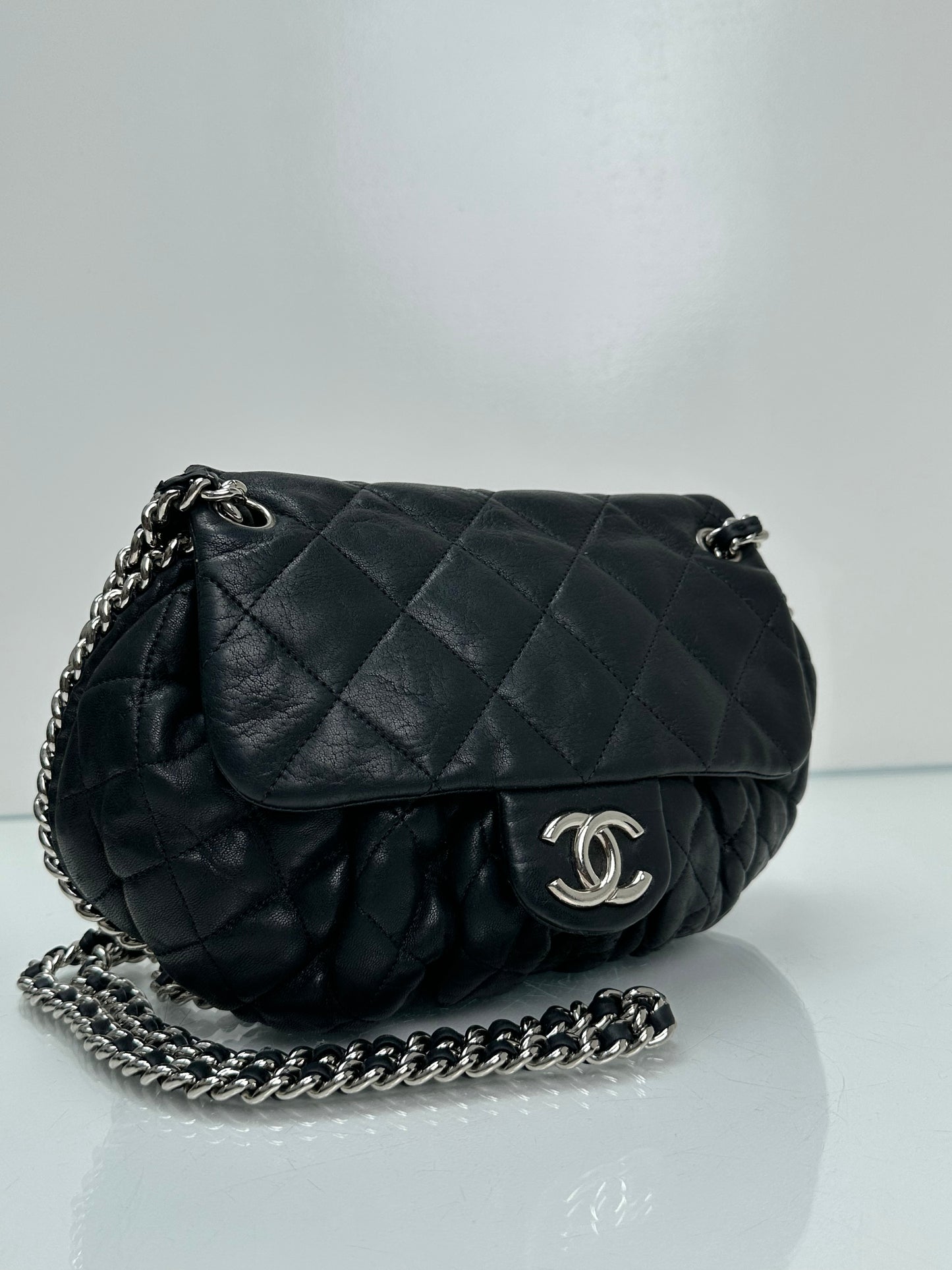 Chanel Black Quilted Chain Around Flap Crossbody Bag SHW