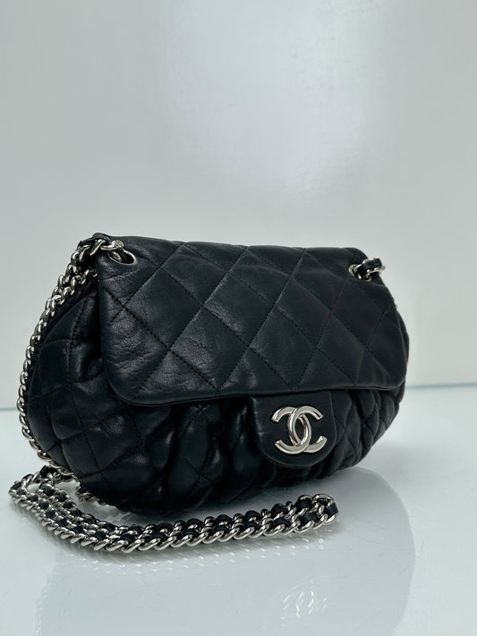 Chanel Black Quilted Chain Around Flap Crossbody Bag SHW