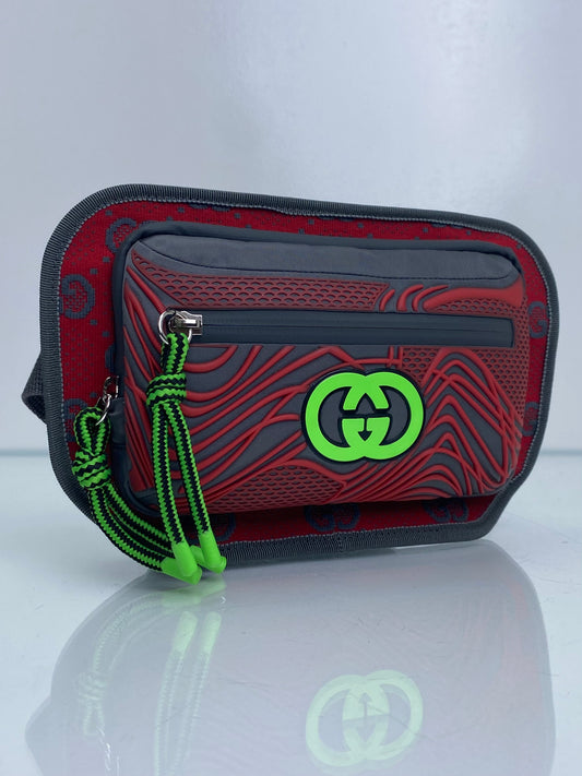 Gucci Grey, Red, & Neon Green Jersey GG Rubber Bum Bag SHW