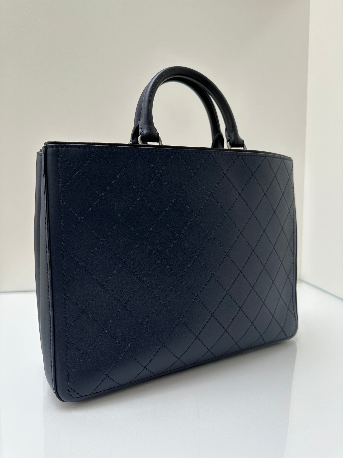 Chanel Navy Calfskin Quilted Tote RHW