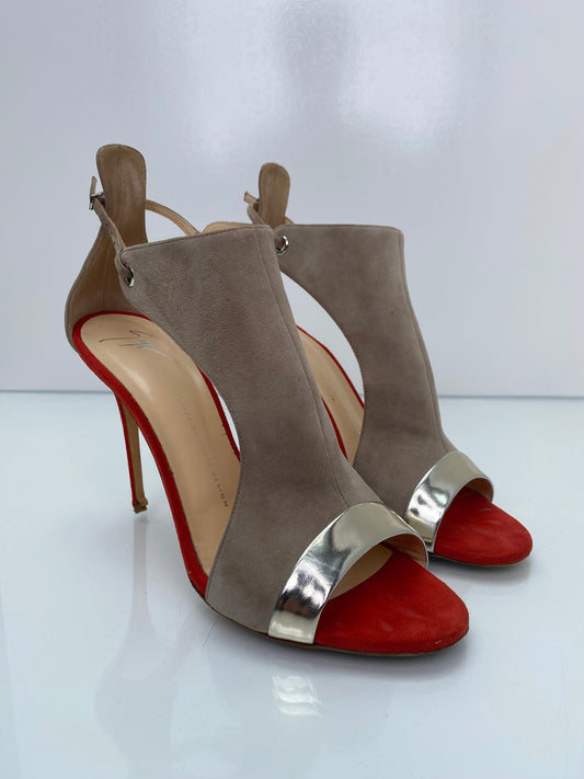 Giuseppe Zannoti Taupe, Red, & Metallic Mistico Heels, 11