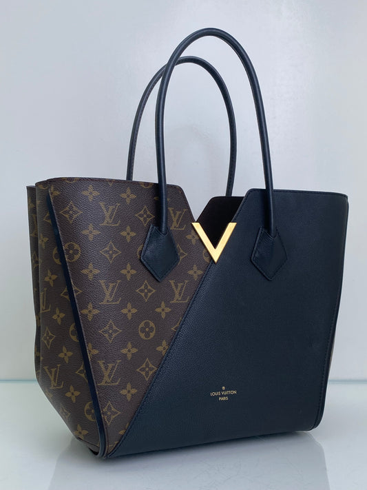 Louis Vuitton Black Leather & Monogram Kimono MM Canvas Bag GHW
