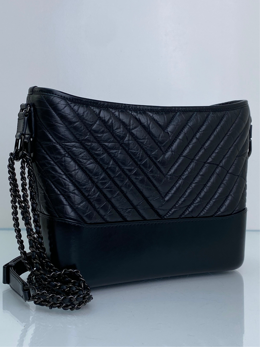 Chanel Black On Black Crinkled Calfskin Gabrielle Bag BHW #28