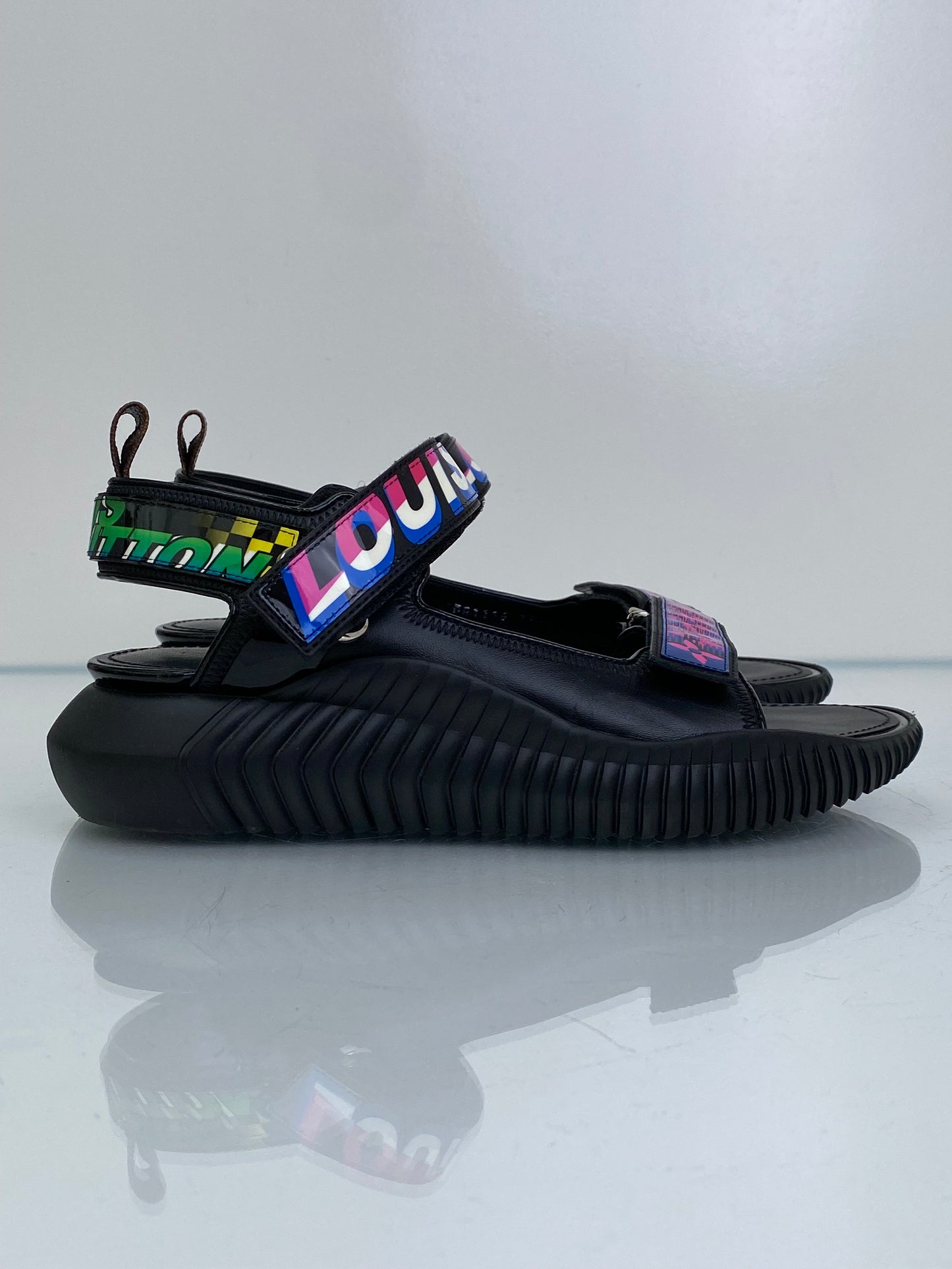 Louis Vuitton Black & Multicolor "Race Underwater" Dad Sandals, 38.5