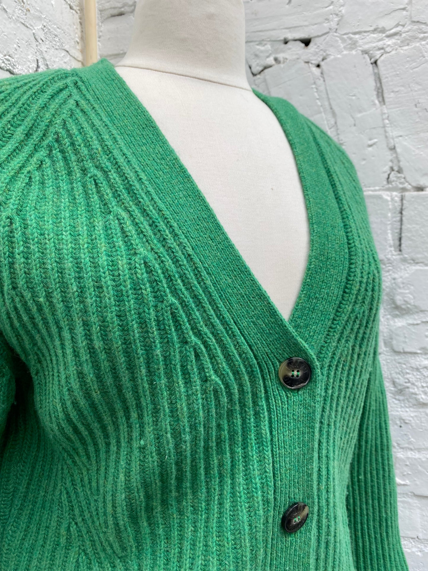 Ganni Green Ribbed Cardigan, S