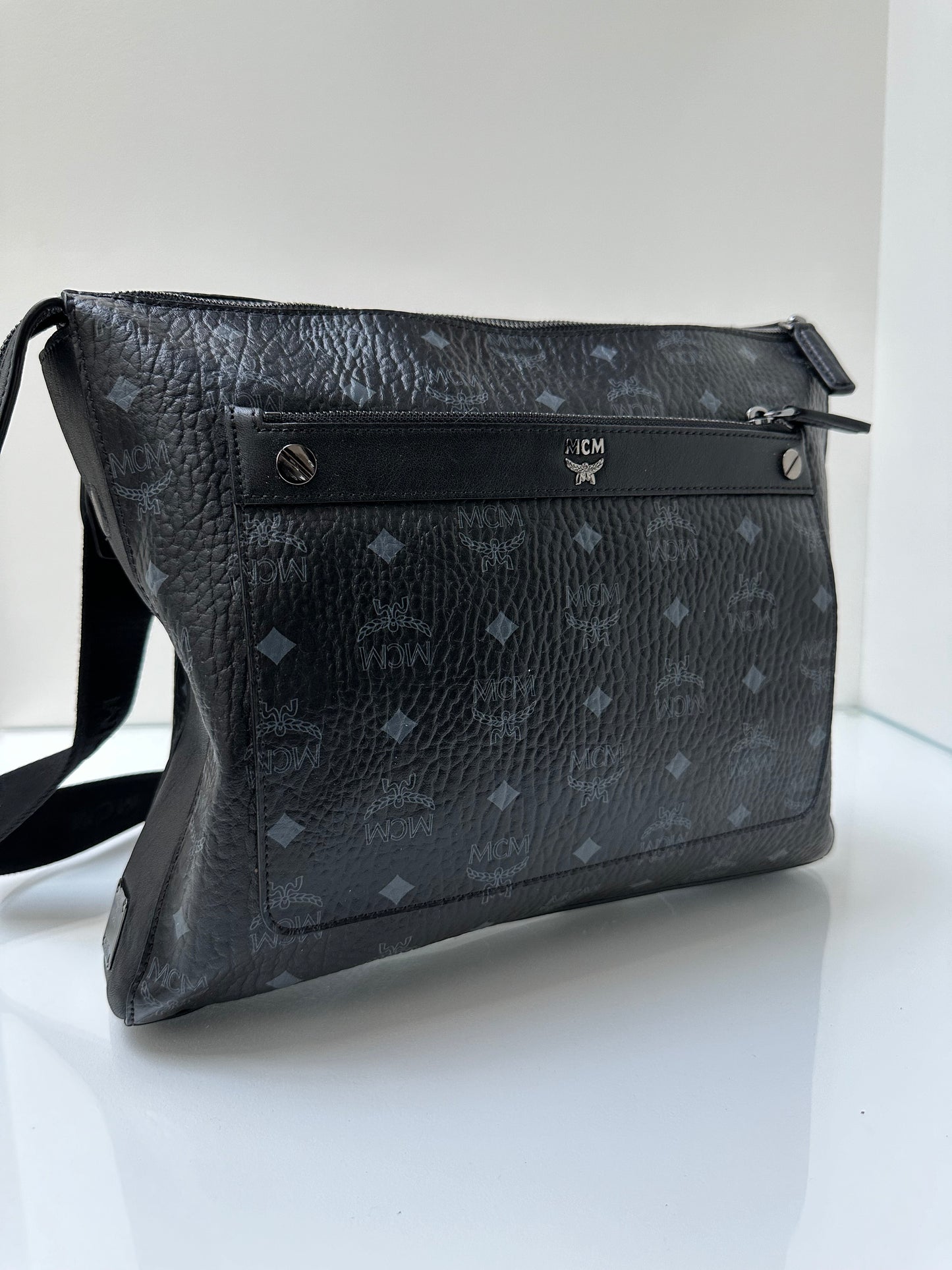 MCM Black Logo Messenger Bag