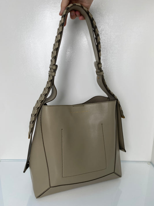 Stella McCartney Taupe/ Grey Eco Braided-Strap Medium Hobo Bag GHW