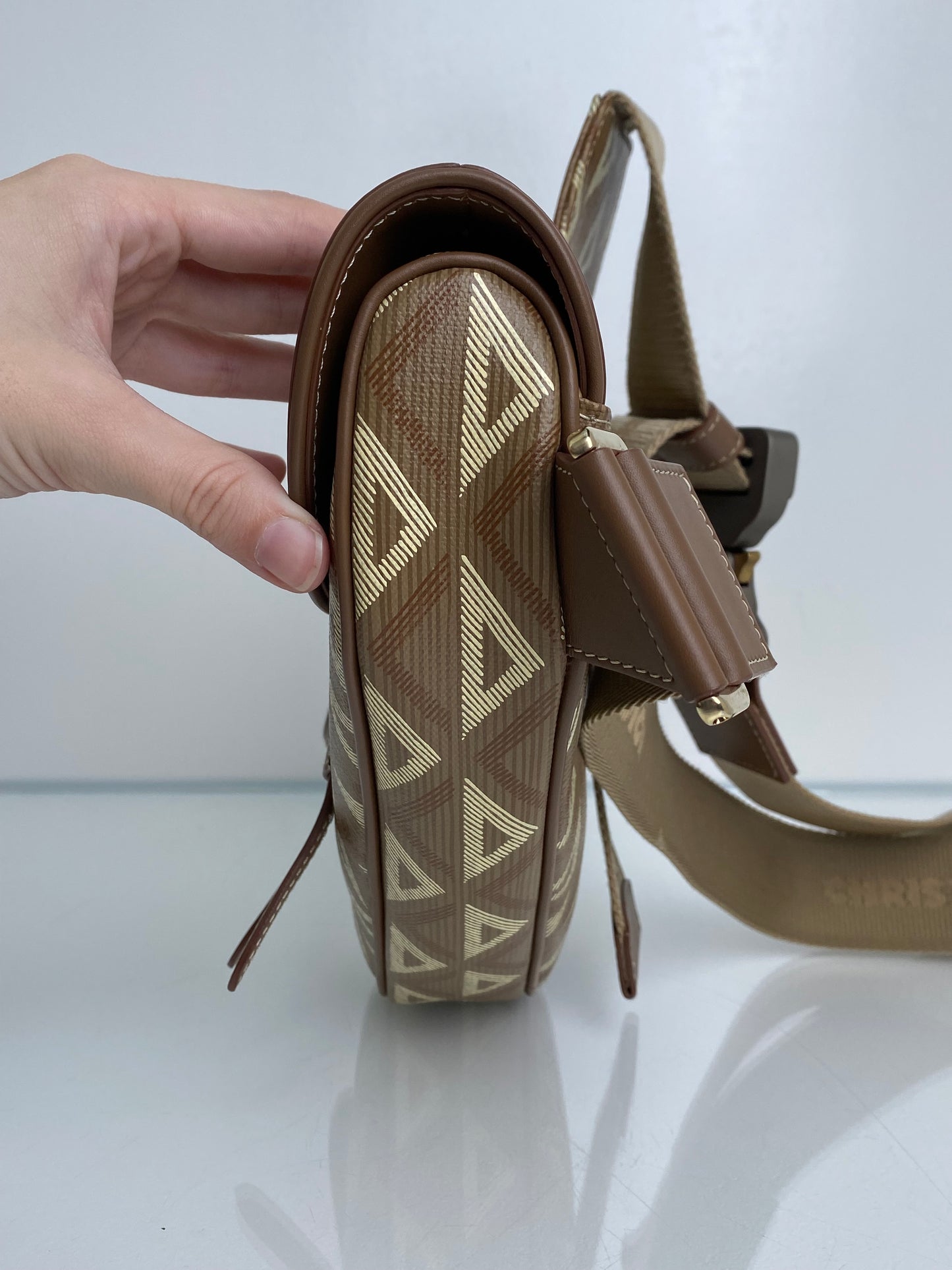 Christian Dior Diamond Logo Canvas Saddle Bag Taupe