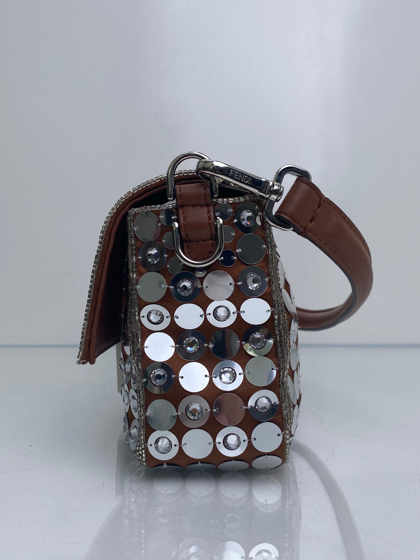 Fendi Brown & Silver Sequin Baguette Bag SHW