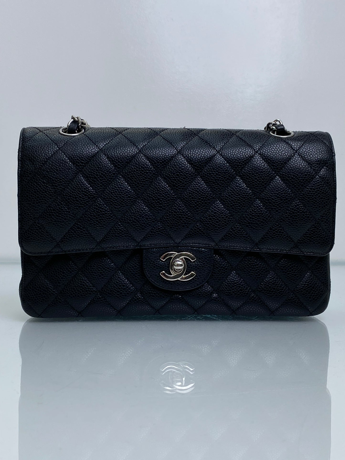 Chanel Black Caviar Classic Double Flap Medium Bag SHW #12