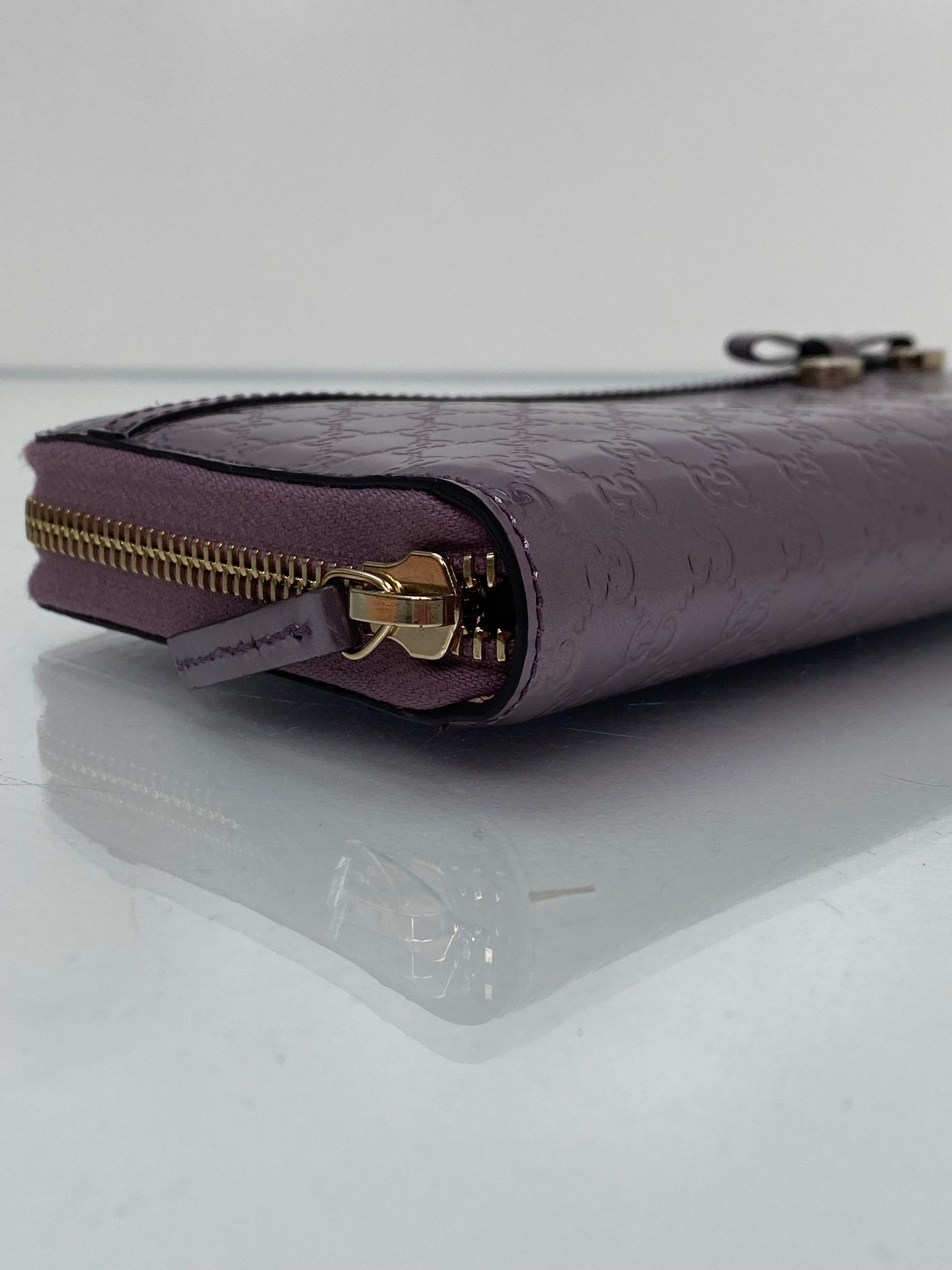 Gucci Purple Metallic Zip Wallet GHW