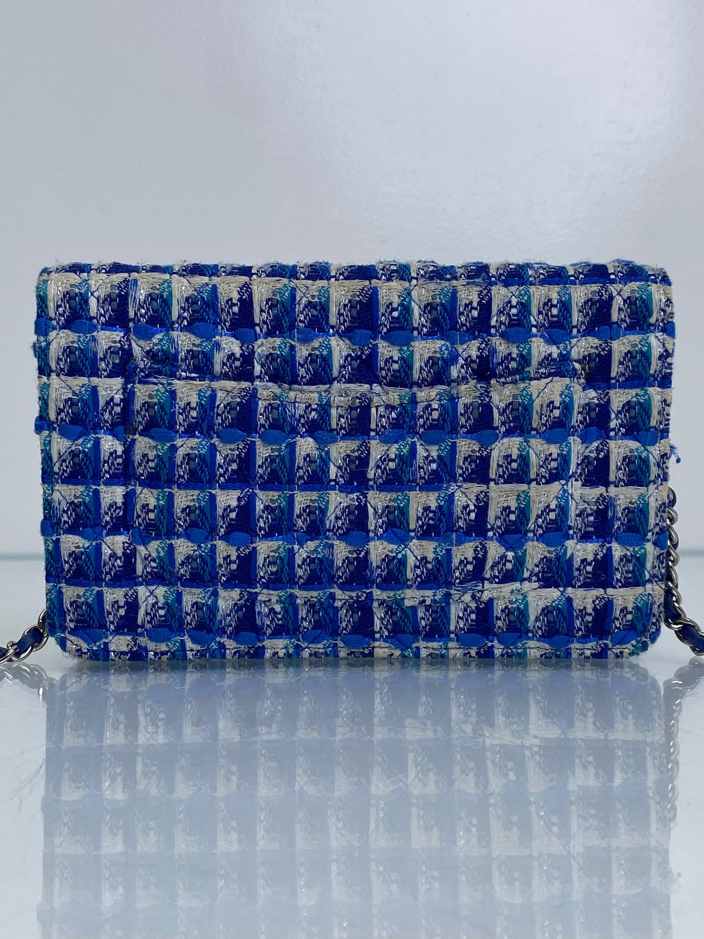 Chanel Blue Tweed Charms Wallet On Chain SHW