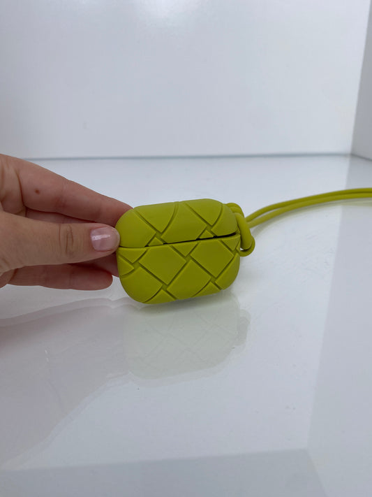 Bottega Veneta Green Rubber Woven AirPods Case