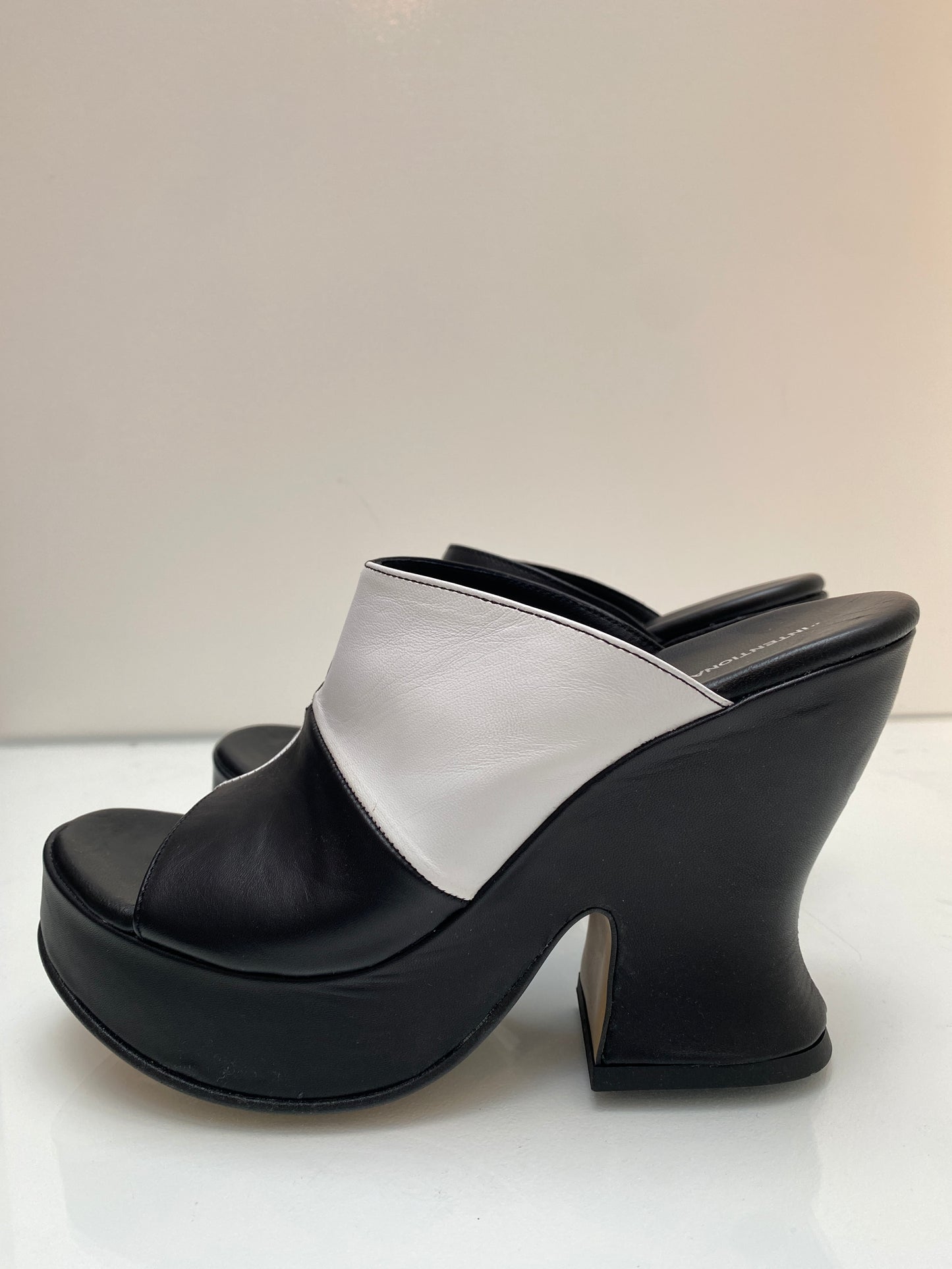 “Intentionally _____” Black & White Chunky Block Heels, 39