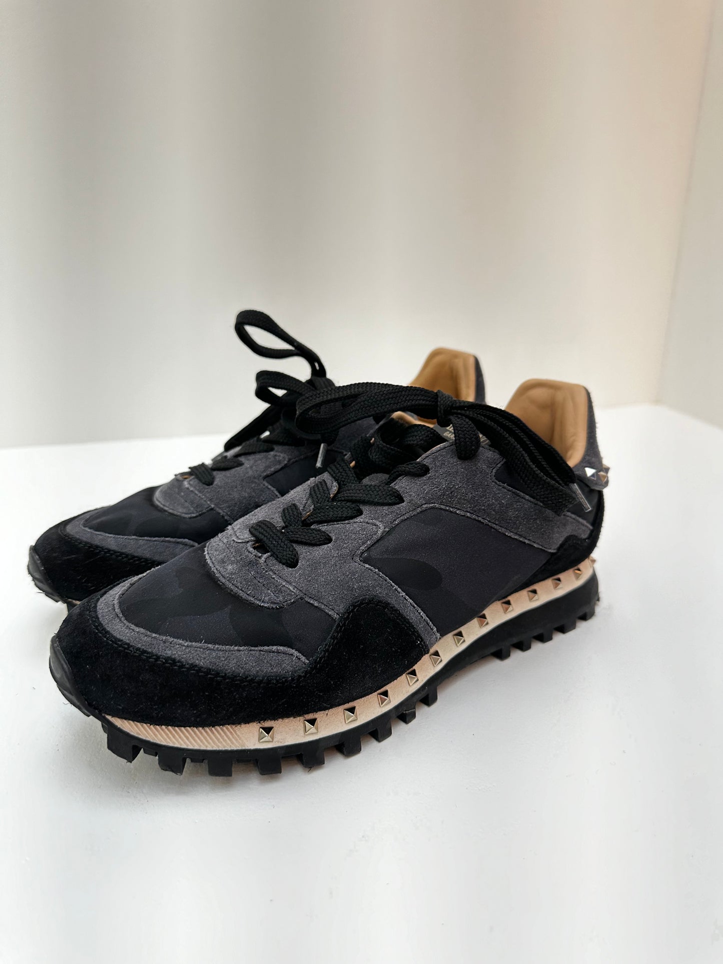 Valentino Black & Grey Camo Suede Sneakers