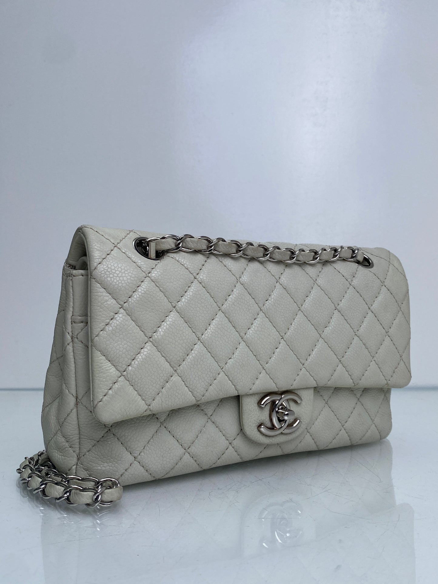 Chanel Ivory Medium Caviar Classic Double Flap SHW