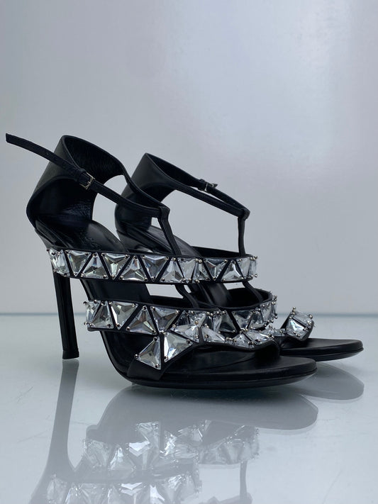 Gucci Black Geometric Crystal Heels, 38.5