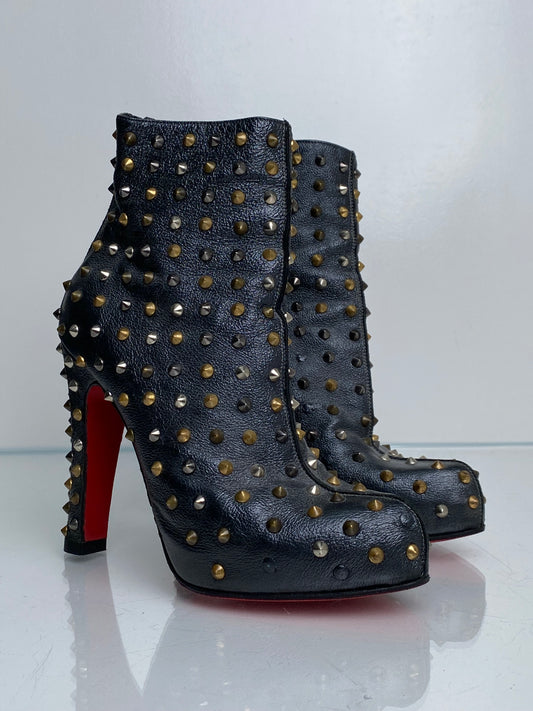 Christian Louboutin Silver TTHDW Studded Booties, 35.5