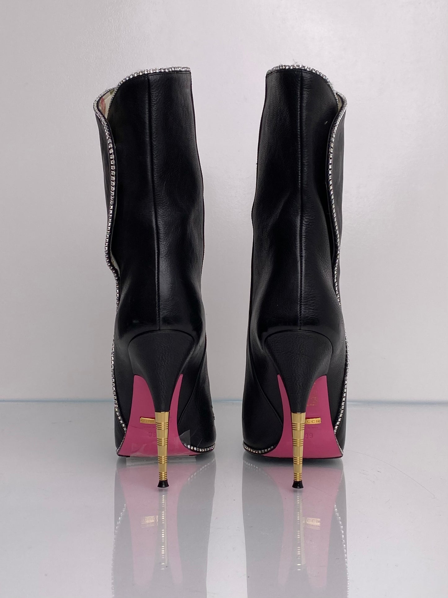 Gucci Black Leather & Rhinestone Boots, 39