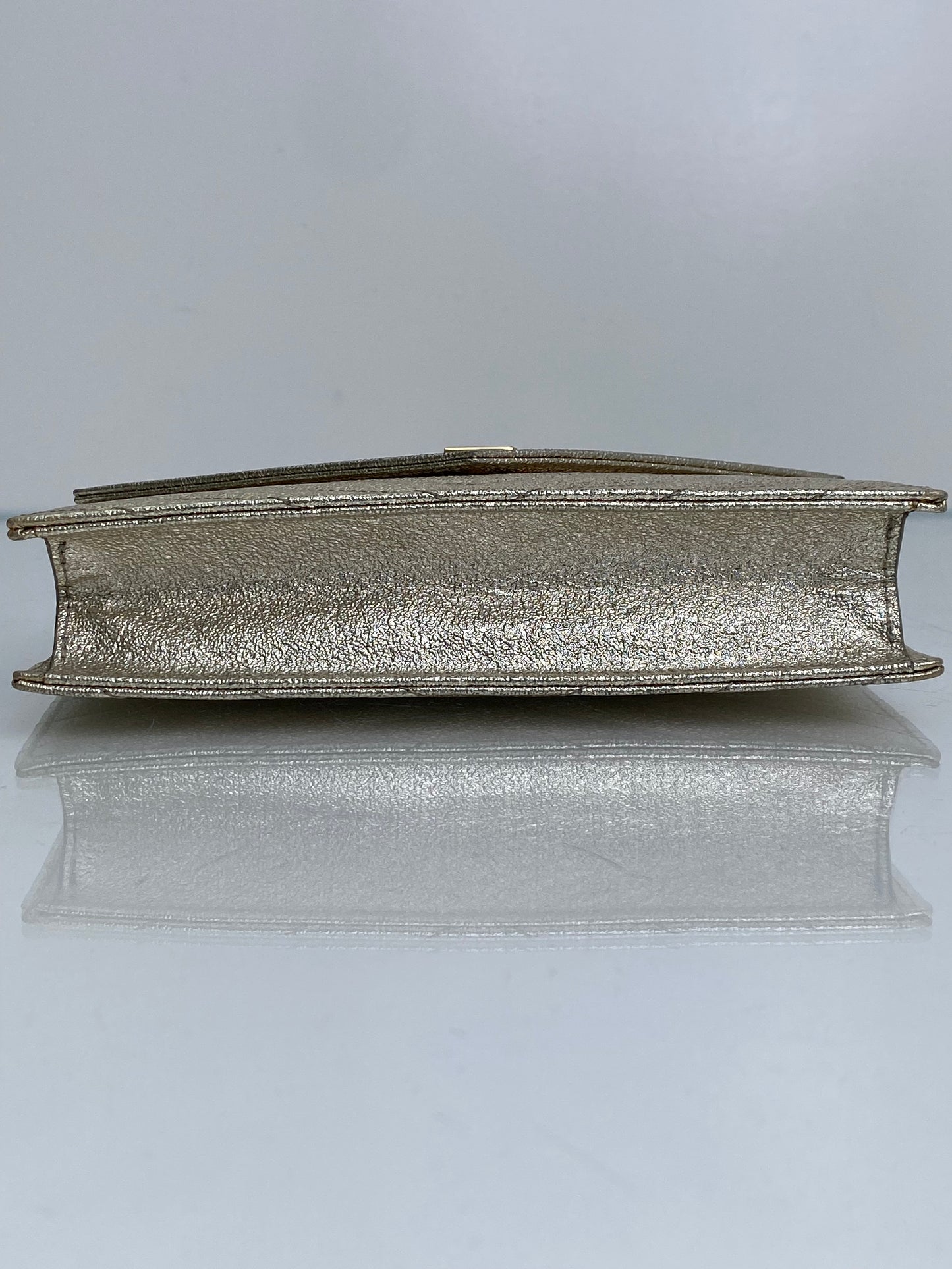 Saint Laurent Cassandra Silver Metallic Chevron Wallet On Chain GHW