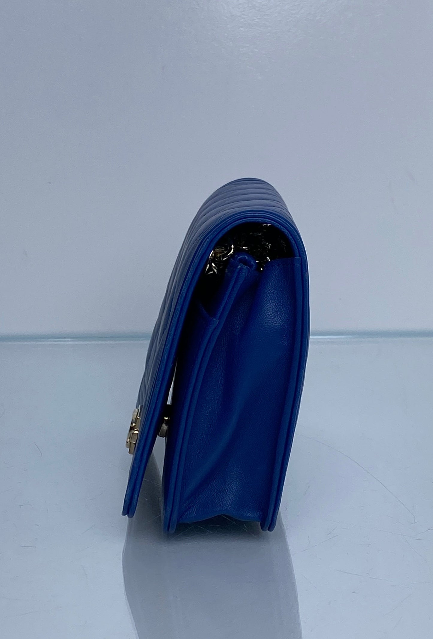 Chanel Boy Wallet on Chain Electric Blue Lambskin GHW