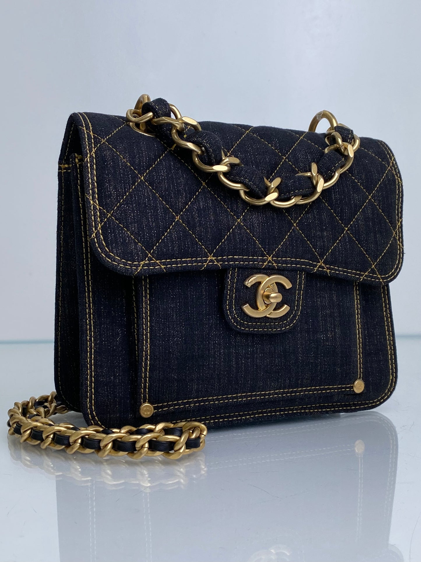 Chanel Denim Double You Mini Flap Bag GHW