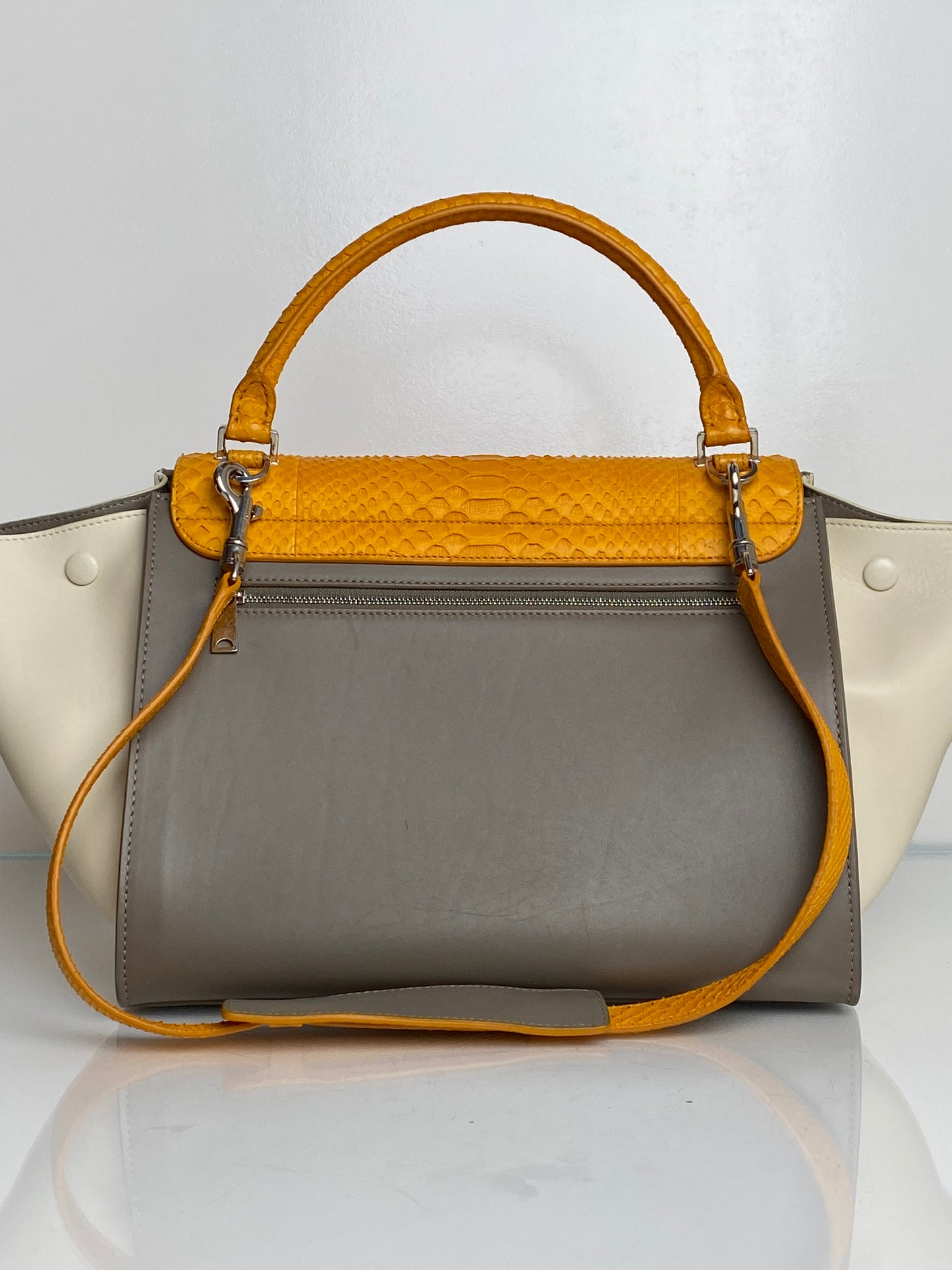 Celine Tricolor Leather & Python Trapeze Top Handle Bag