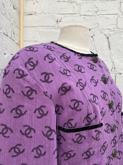 Chanel Purple Canvas CC Logo Mini Dress, 40