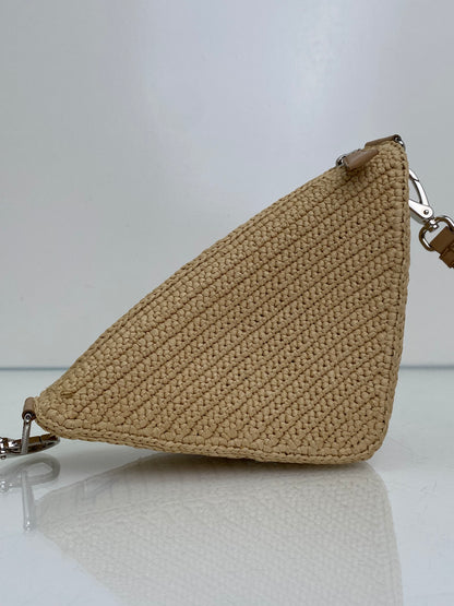 Prada Tan Raffia Logo Triangle Bag SHW