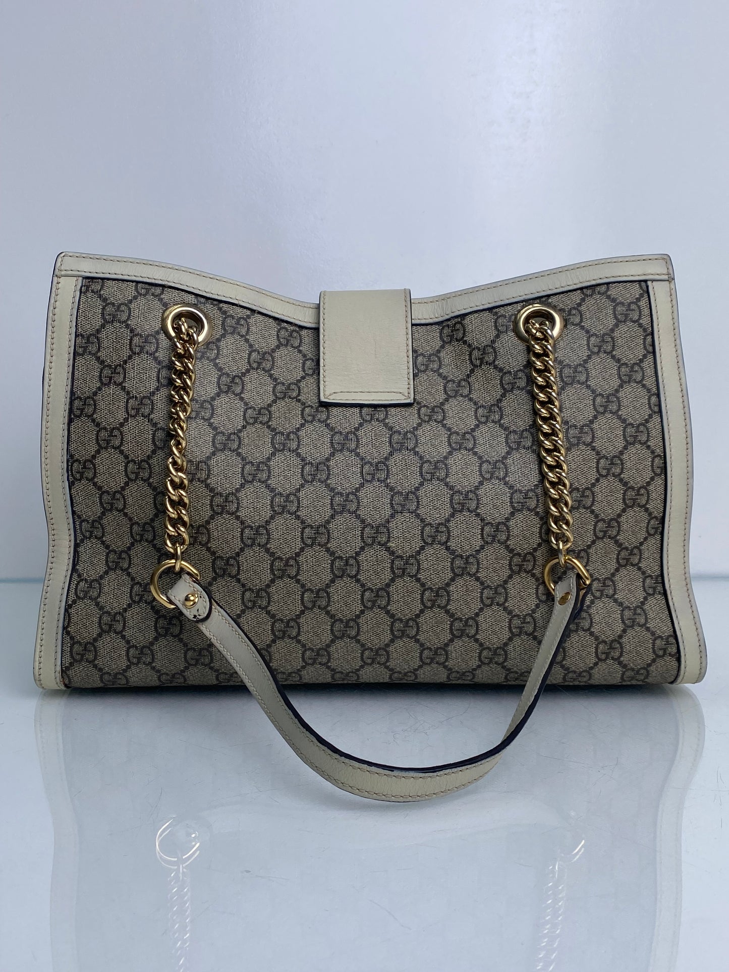 Gucci White GG Suprmeme Medium Padlock Tote Bag GHW (As Is)