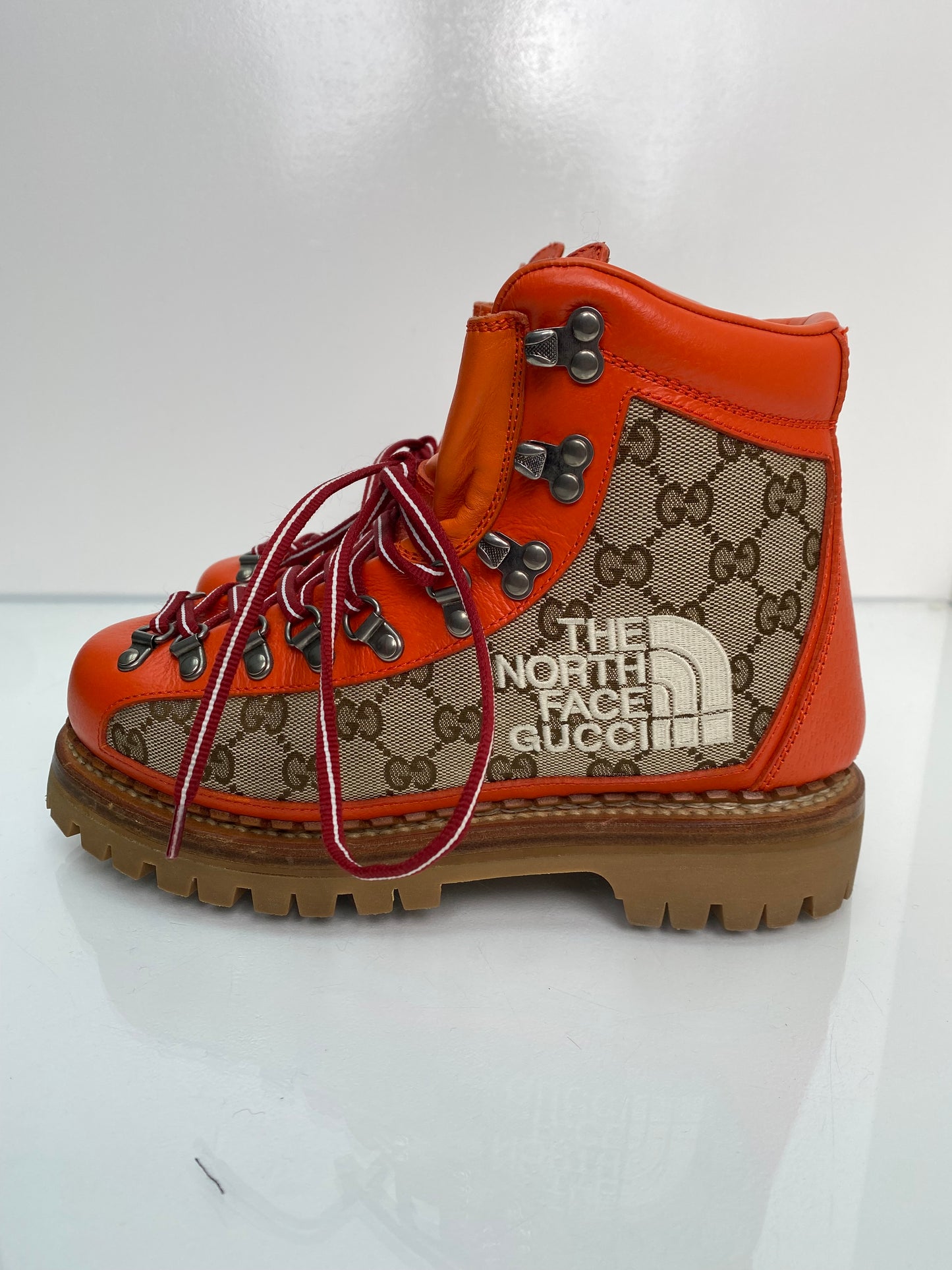 Gucci x North Face Orange Supreme Lace Up Boots, 38