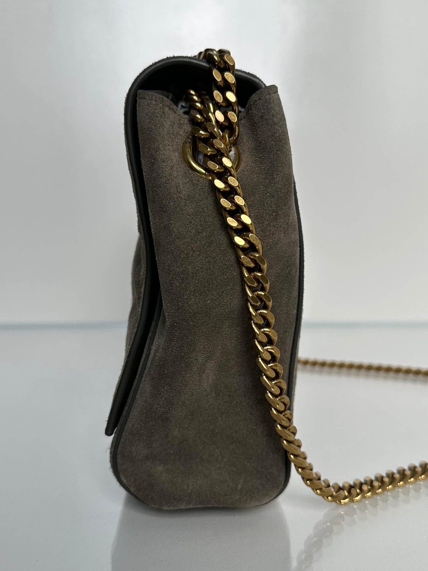 Saint Laurent Grey / Taupe Suede Reversible Kate Bag GHW