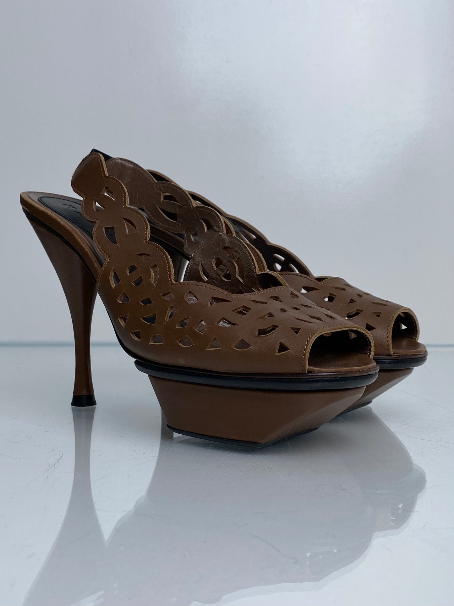 Marni Brown Perforated Leather Heels, 38