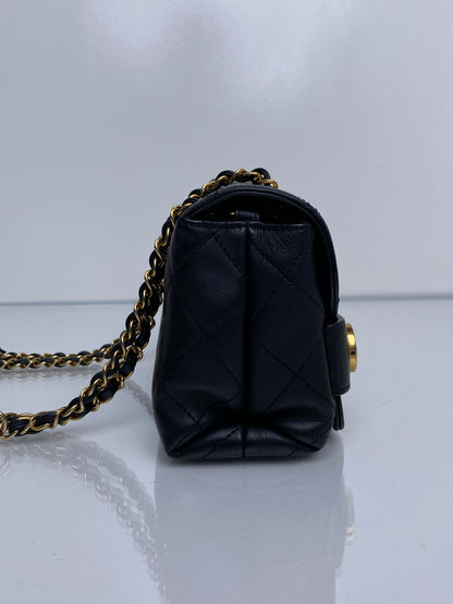 Chanel Black Matelasse Chain Lambskin Shoulder Bag GHW