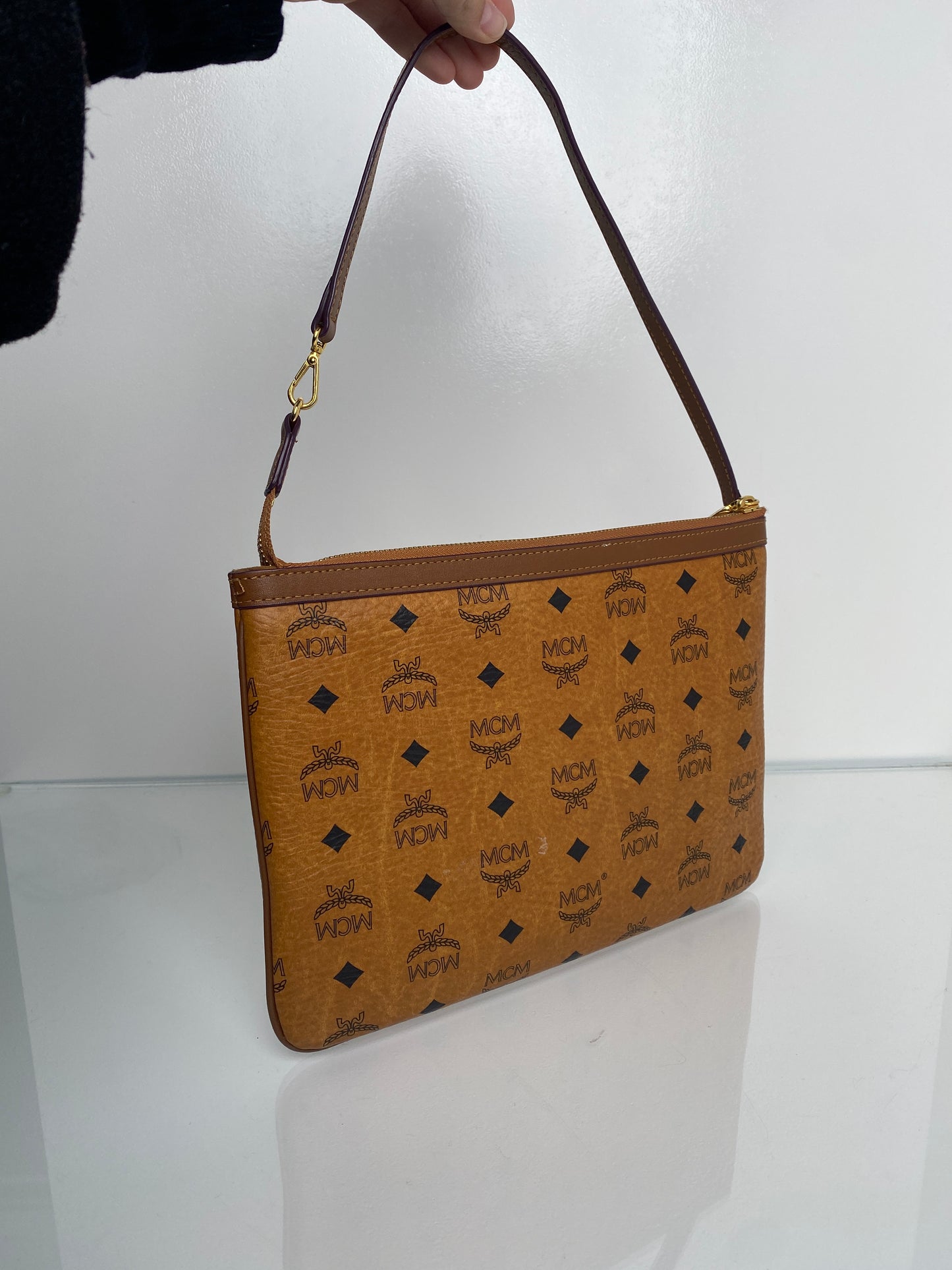 MCM Brown Leather Logo Pochette