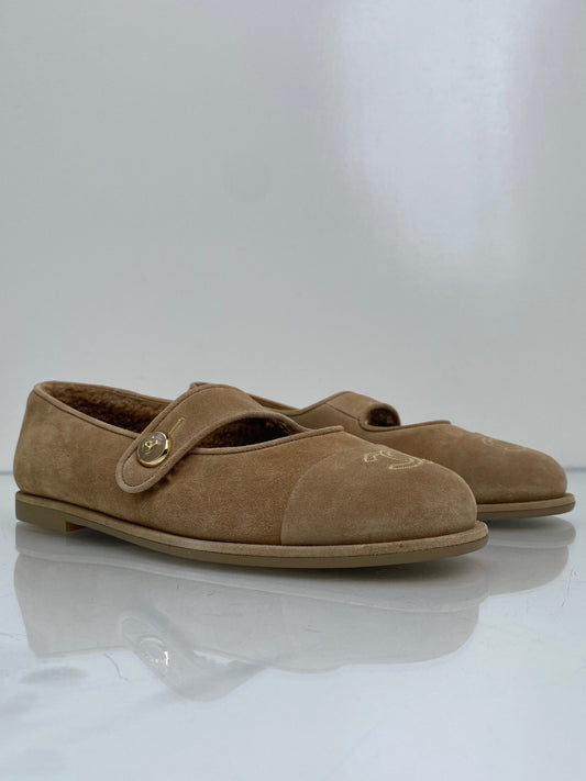 Chanel Tan Suede Mary Jane Flats, 41
