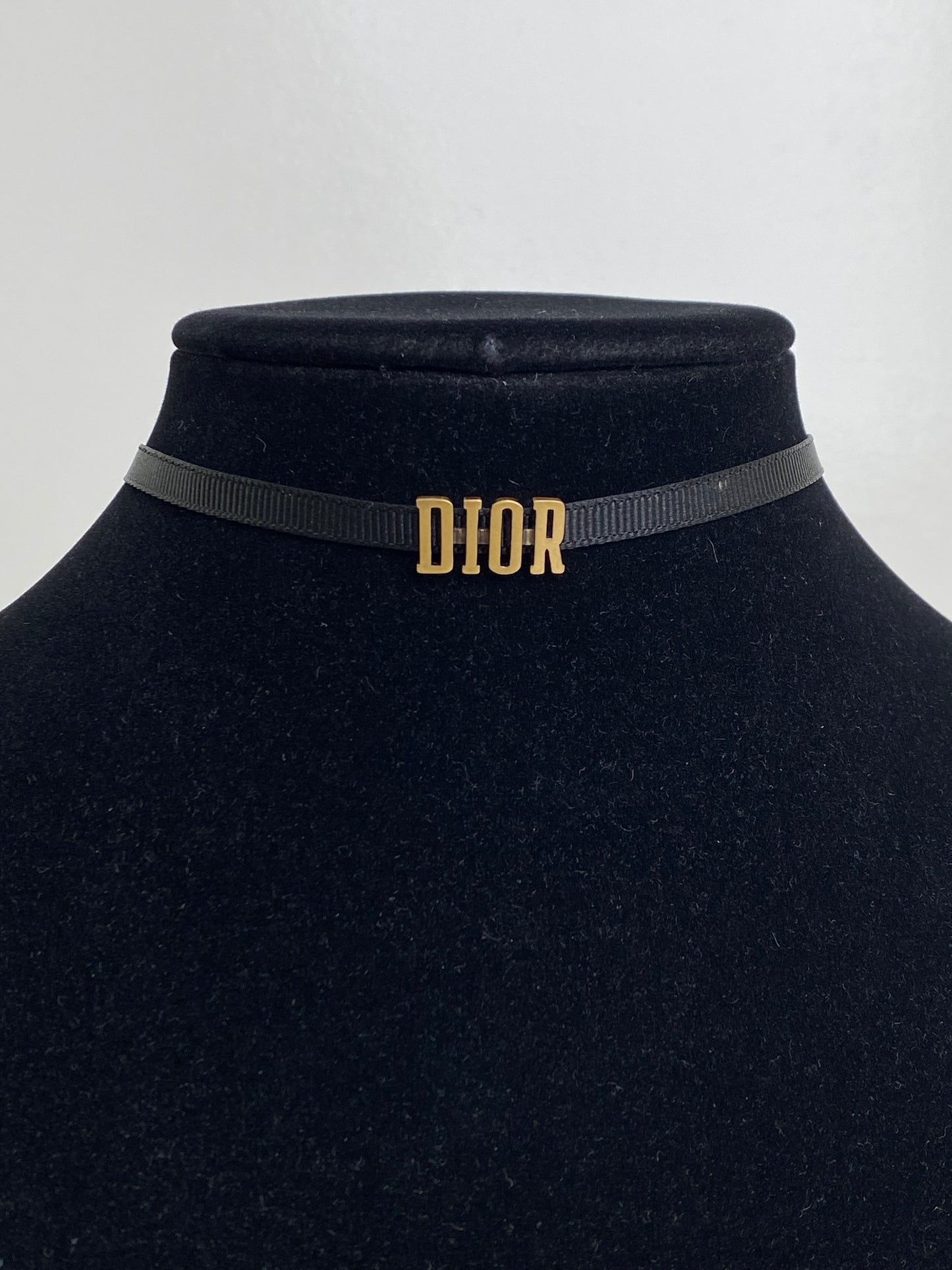 Dior Black & Bronzed ‘DIOR’ Ribbon Choker Necklace