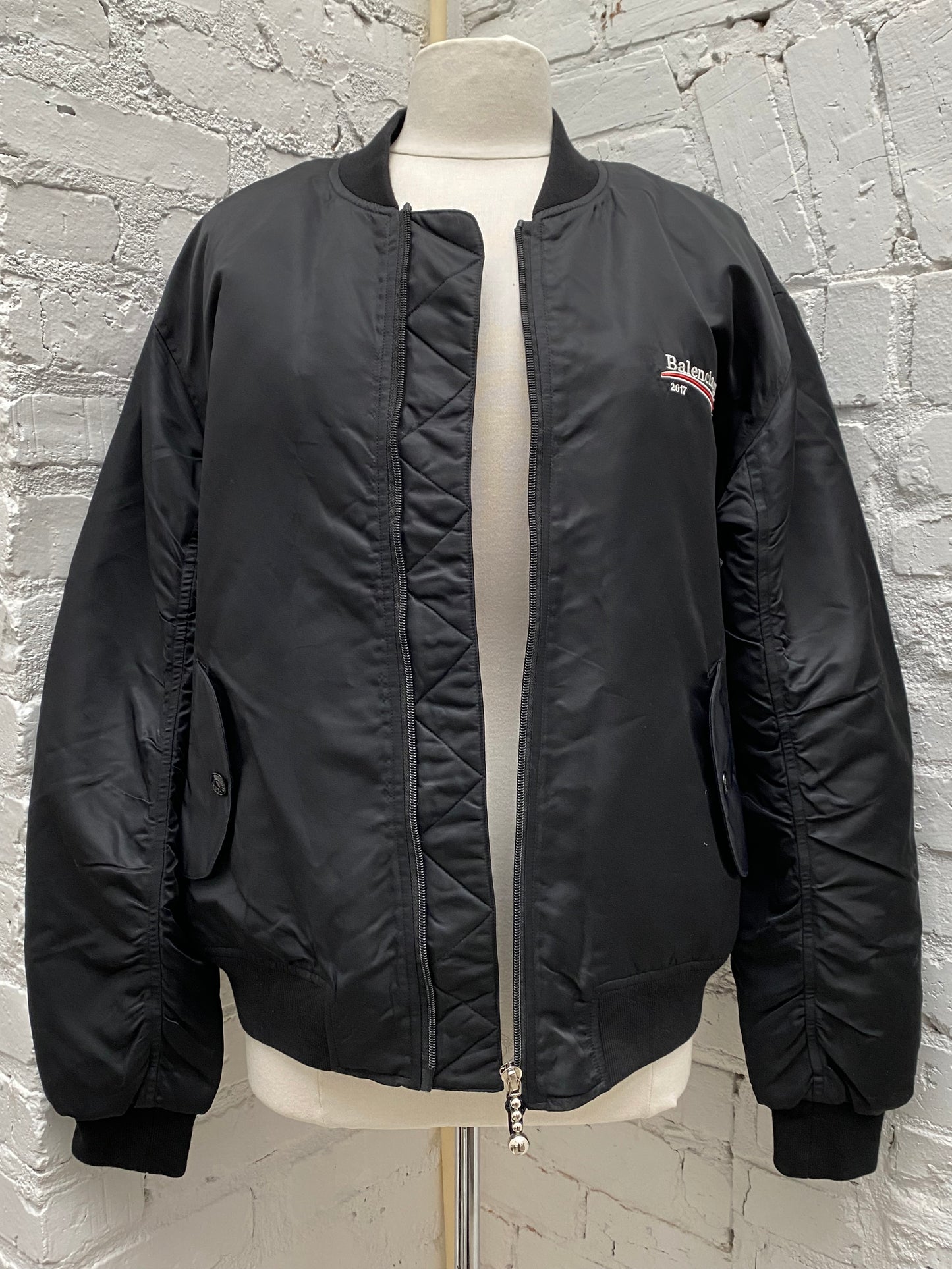 Balenciaga Black Nylon Bomber Jacket, XL